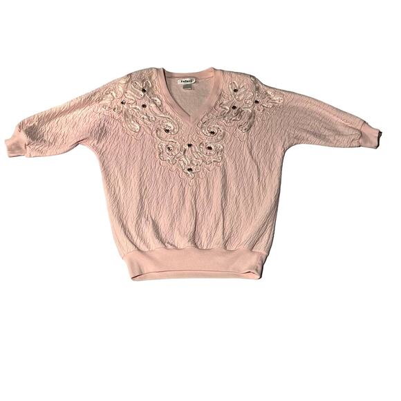 Rafael Small Pink Jeweled Sweatshirt, Vintage 1990s, Good Condition - Picture 8 of 11